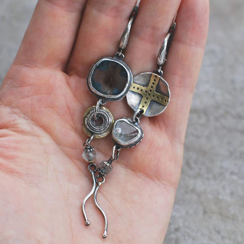 Kolczyki Krzyż Kamień Niebieski