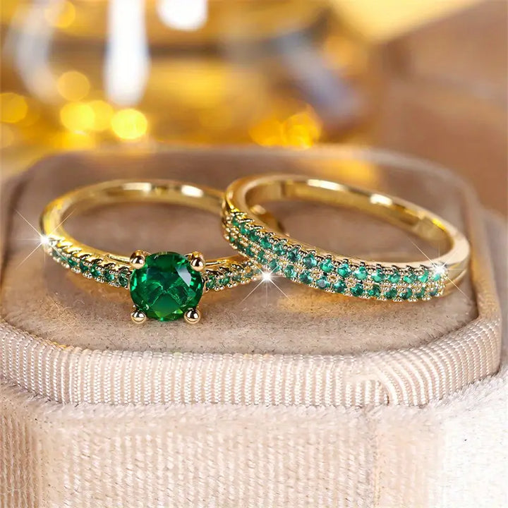 Serena Emerald Duo Komplet Pierścionków | Złoto