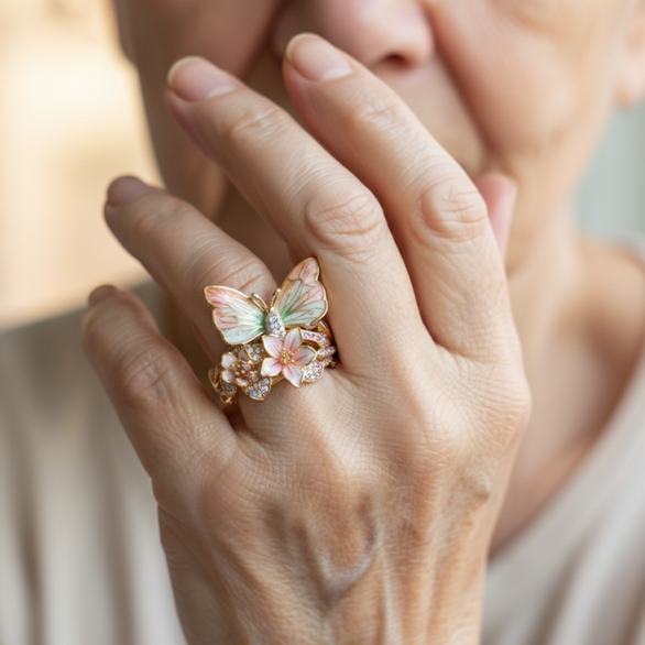 Pierścionek Motyl z Cyrkoniami Inspirowany Naturą