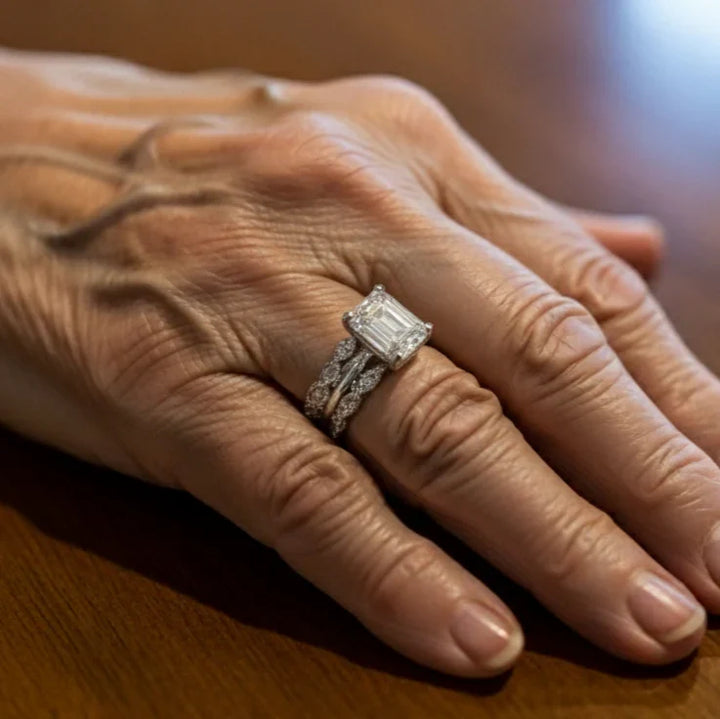 Srebrny pierścionek vintage z błyszczącymi warstwami