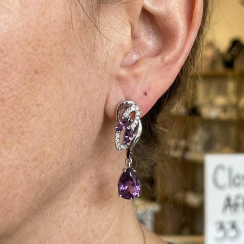 Kolczyki w kształcie kropli Amethyst Glimmer | Białe Złoto
