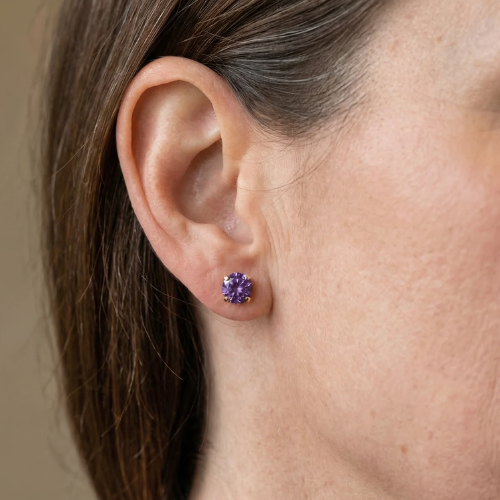 Kolczyki okrągłe Amethyst | Białe Złoto