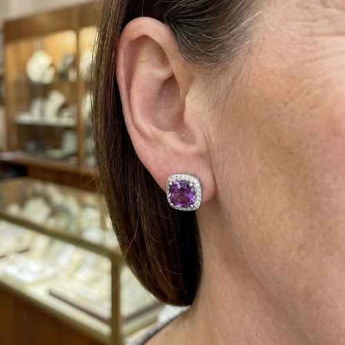 Kolczyki Amethyst Square Pave | Białe Złoto