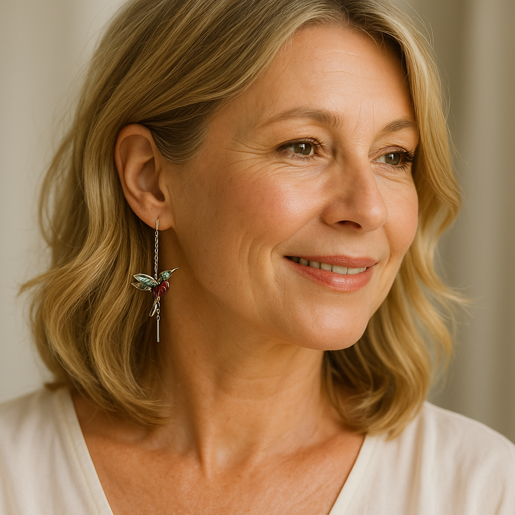 Kolczyki z Emaliowanym Kolibrem i Cyrkoniami