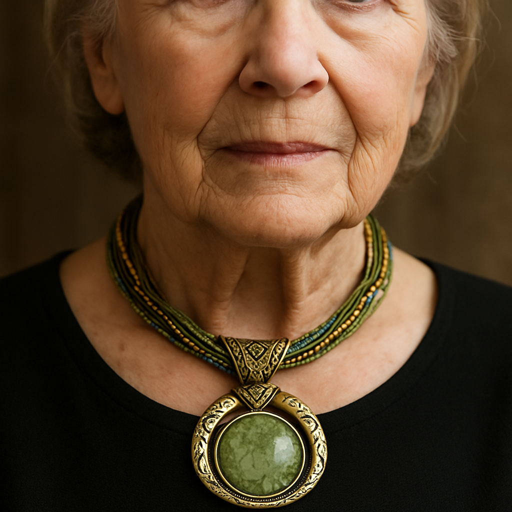 Vintage Naszyjnik z Etniczną Zawieszką w Zielonym Krysztale