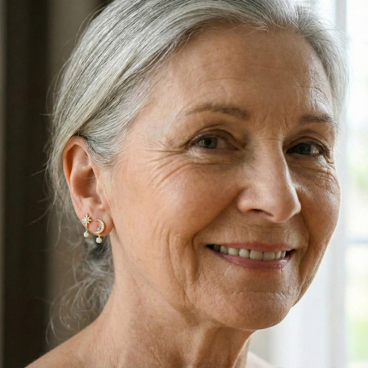 Złote Kolczyki Księżyc i Gwiazda z Opalem