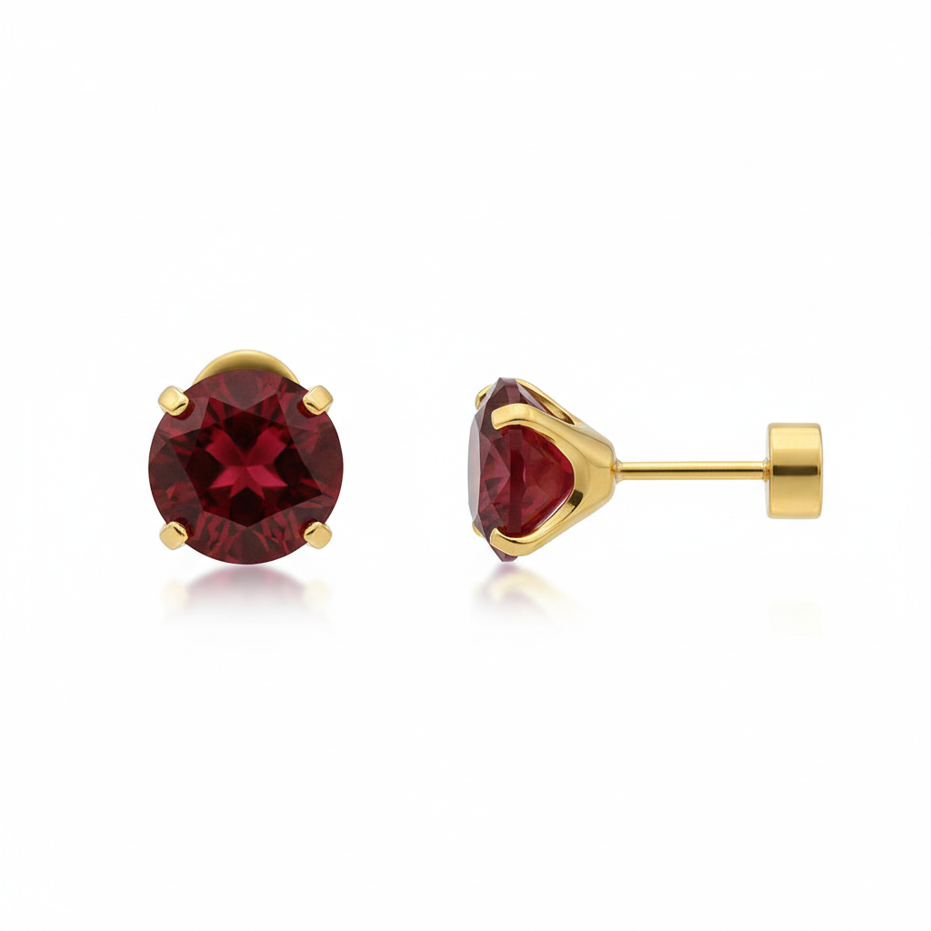 Okrągłe kolczyki sztyfty Ruby — złote