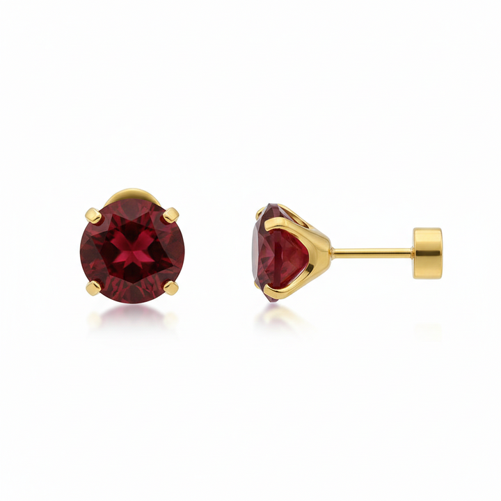 Okrągłe kolczyki sztyfty Ruby — złote