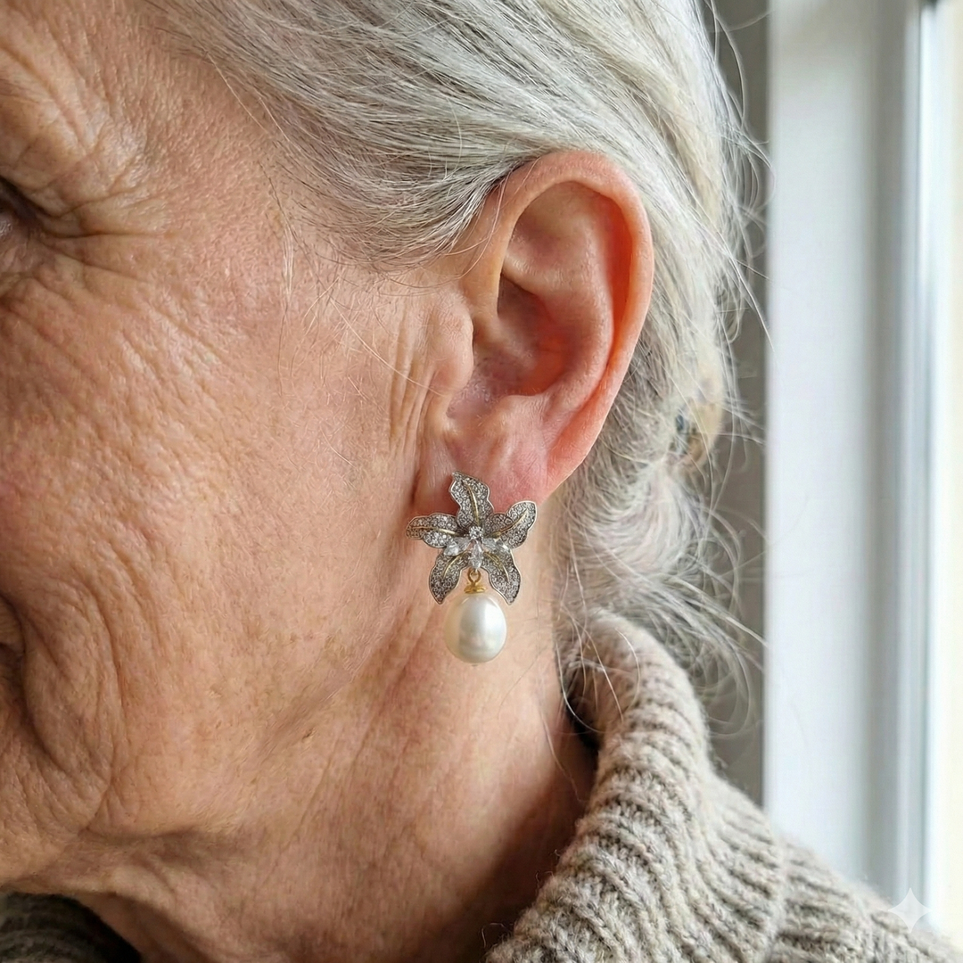 Eleganckie Kolczyki z Kwiatem i Perłą