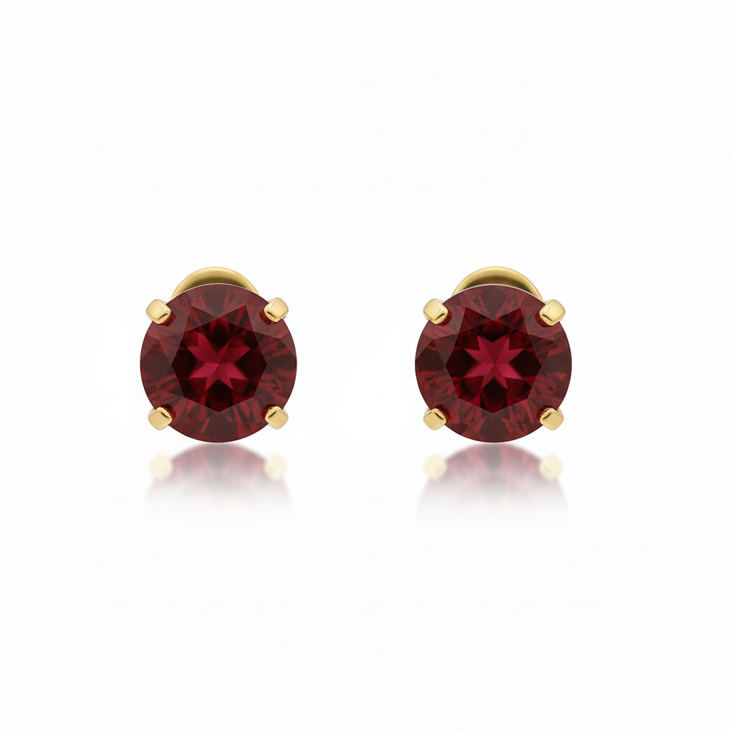 Okrągłe kolczyki sztyfty Ruby — złote