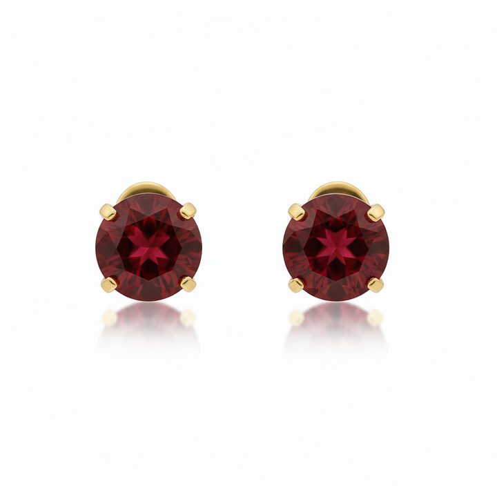 Okrągłe kolczyki sztyfty Ruby — złote