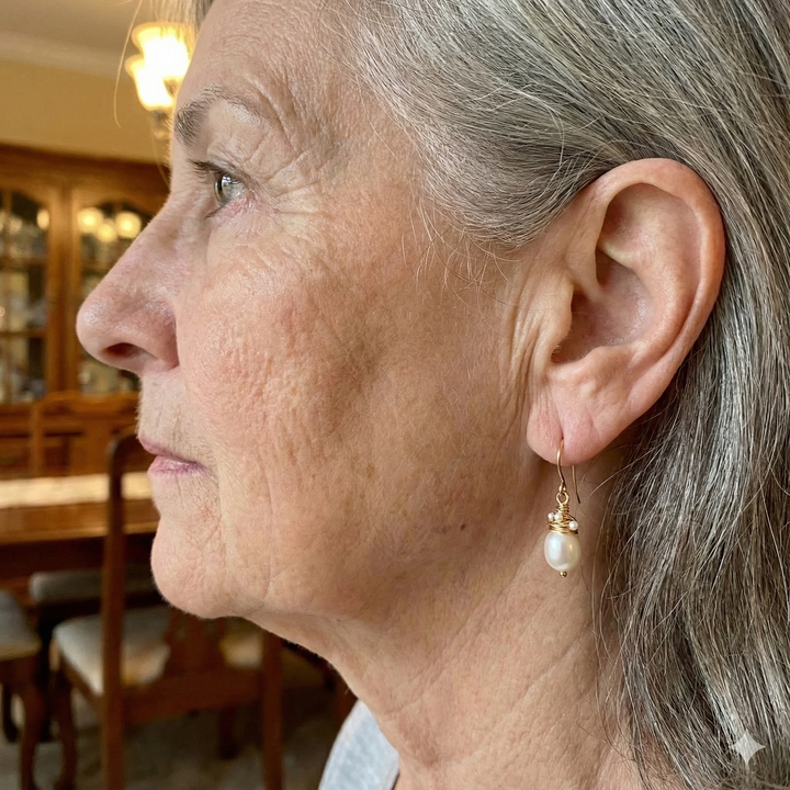 Vintage Kolczyki z Perłami i Złotymi Włókienkami