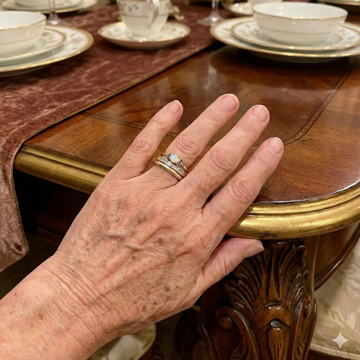 Zestaw Pierścionków Vintage z Białym Opalem Złotym