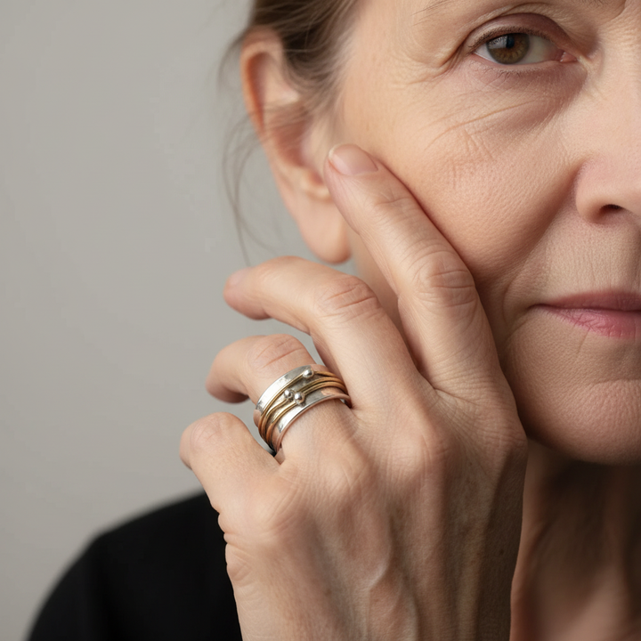 Pierścionek Vintage Złoty z Srebrnymi Warstwami