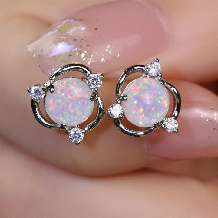Kolczyki wkrętki Opal Trio | Białe Złoto