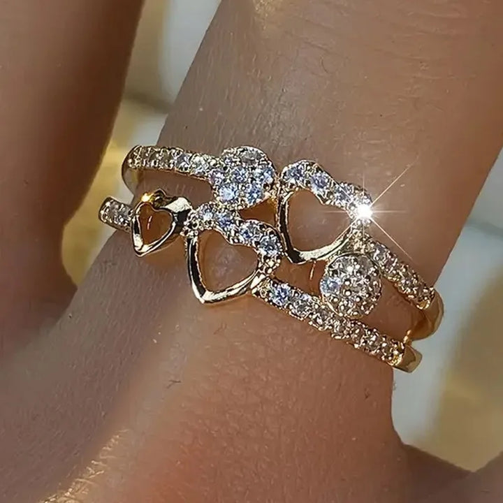 Pierścionek Serca Złote i Kryształ