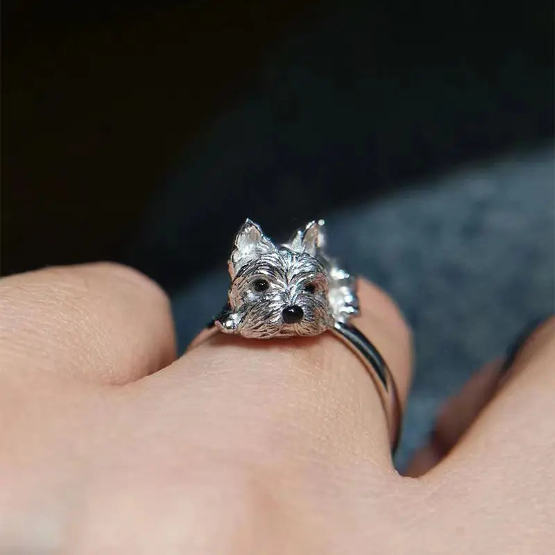 Regulowany Pierścionek z Psem w Stylu Retro