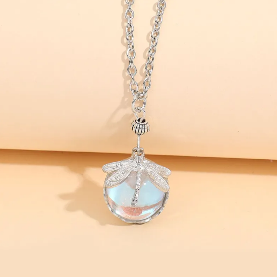 Naszyjnik Retro - Ważka Zielona Kryształ