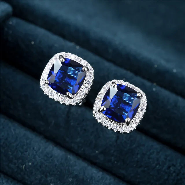 Kolczyki Saphir Square Stud | Białe Złoto