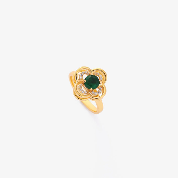 Clover Halo Emerald Pierścionek obracany, złoty