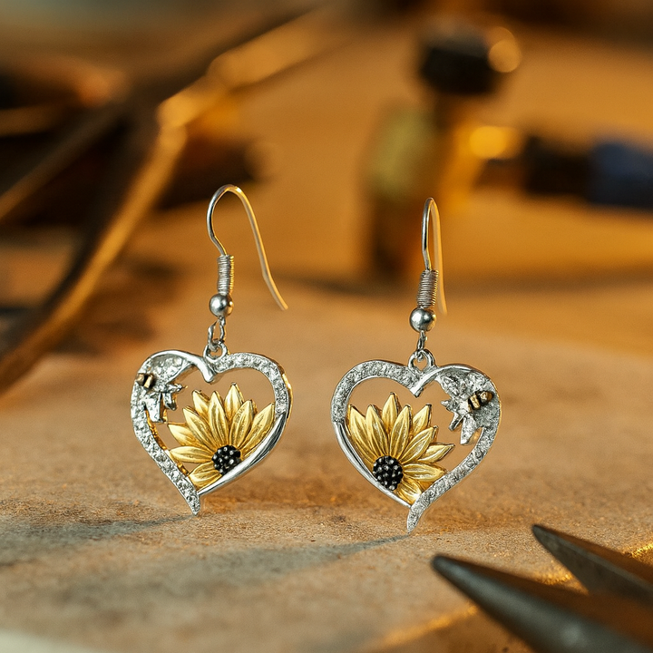 Kolczyki Wisące Vintage Boho Słonecznik Serce