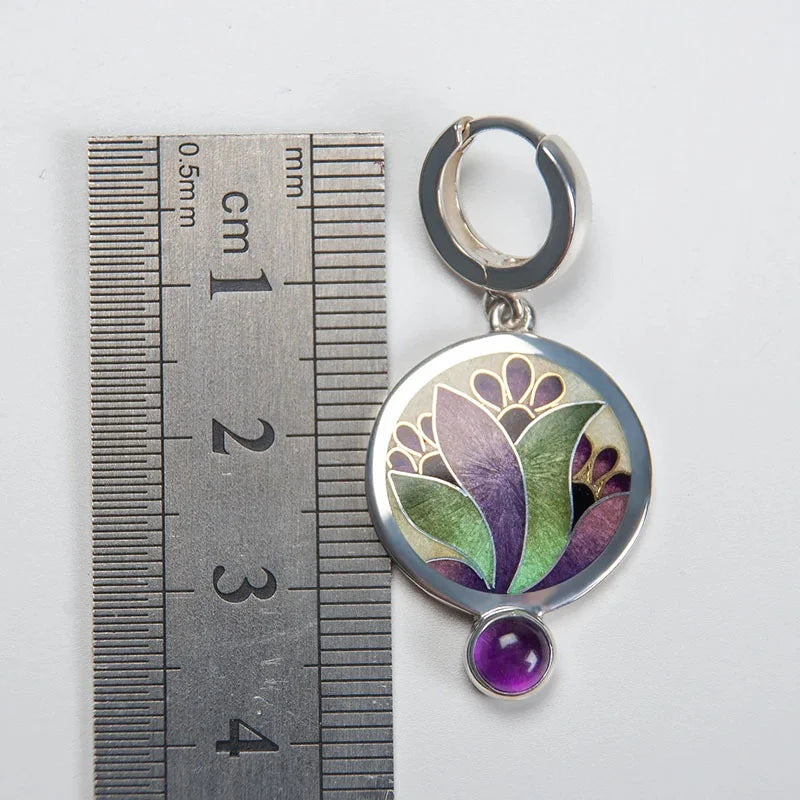 Kolczyki Boho Kryształy Fioletowe Srebro