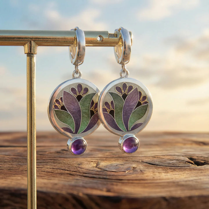 Kolczyki Boho Kryształy Fioletowe Srebro