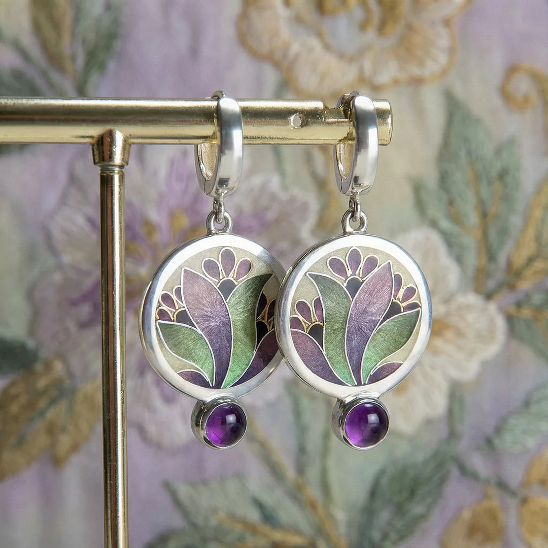 Kolczyki Boho Kryształy Fioletowe Srebro