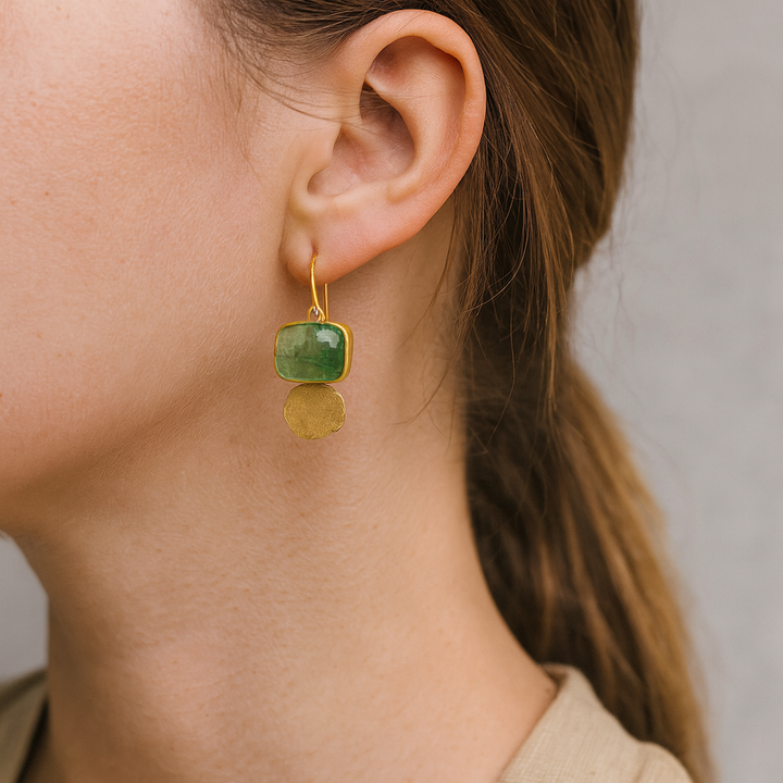 Kolczyki Vintage Szkło Zielone Złote