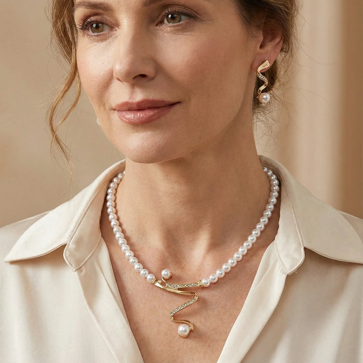 Zestaw Naszyjnik i Kolczyki z Naturalnych Pereł