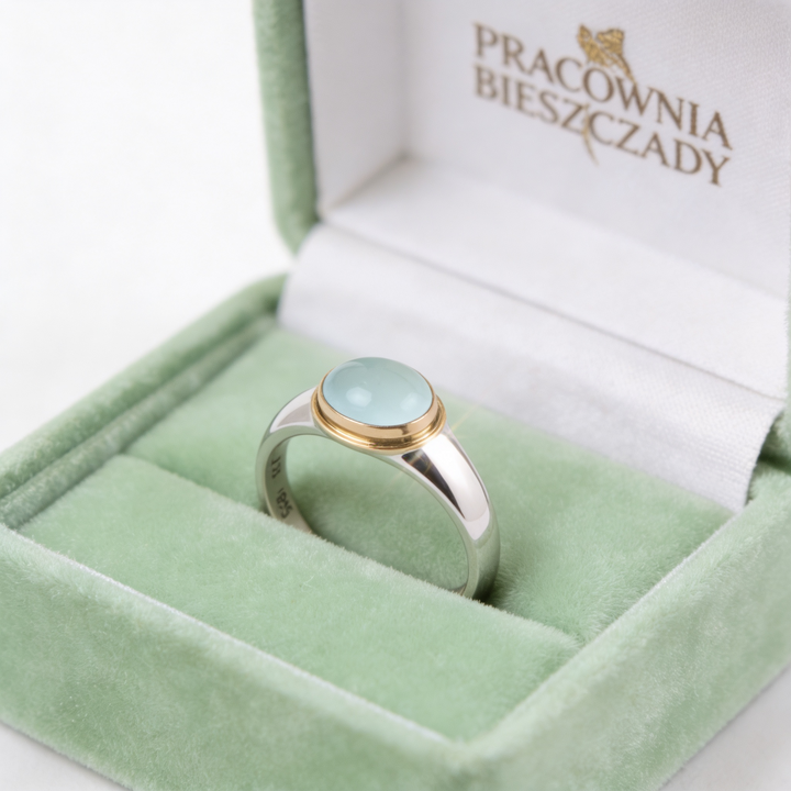Pierścionek Srebrny z Zielonym Diamentem