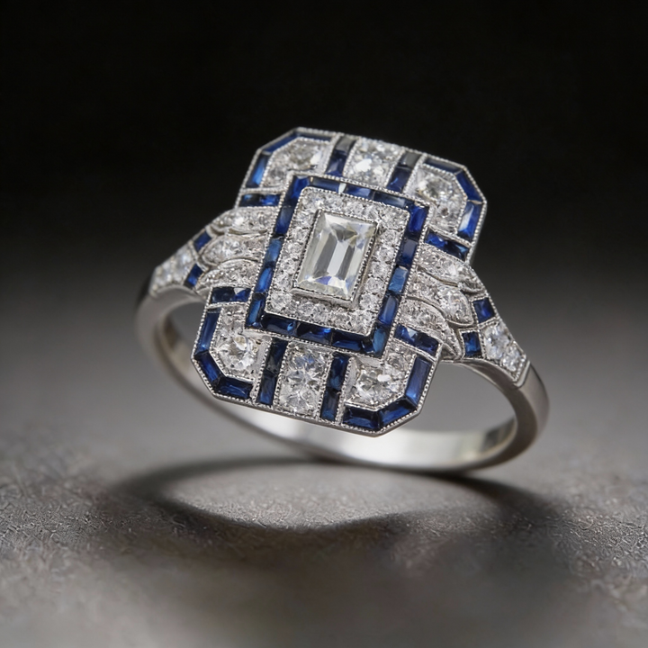 Pierścionek Srebrny Vintage z Niebieskim Połyskiem