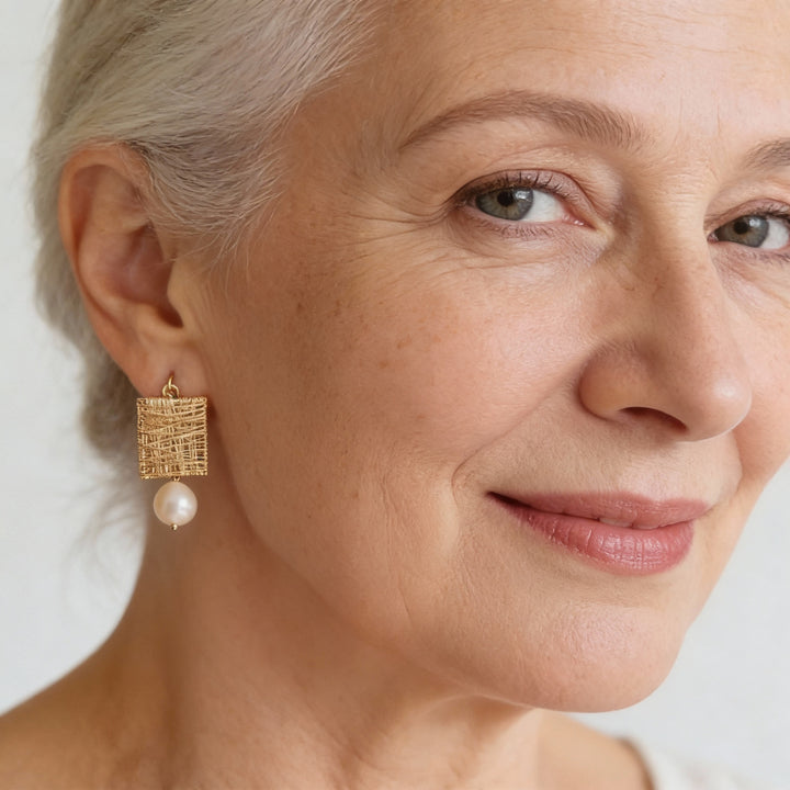 Kolczyki Nitka Złota Perły Vintage