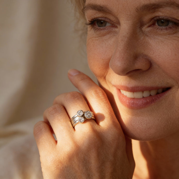 Potrójny Pierścionek Vintage z Cyrkoniami