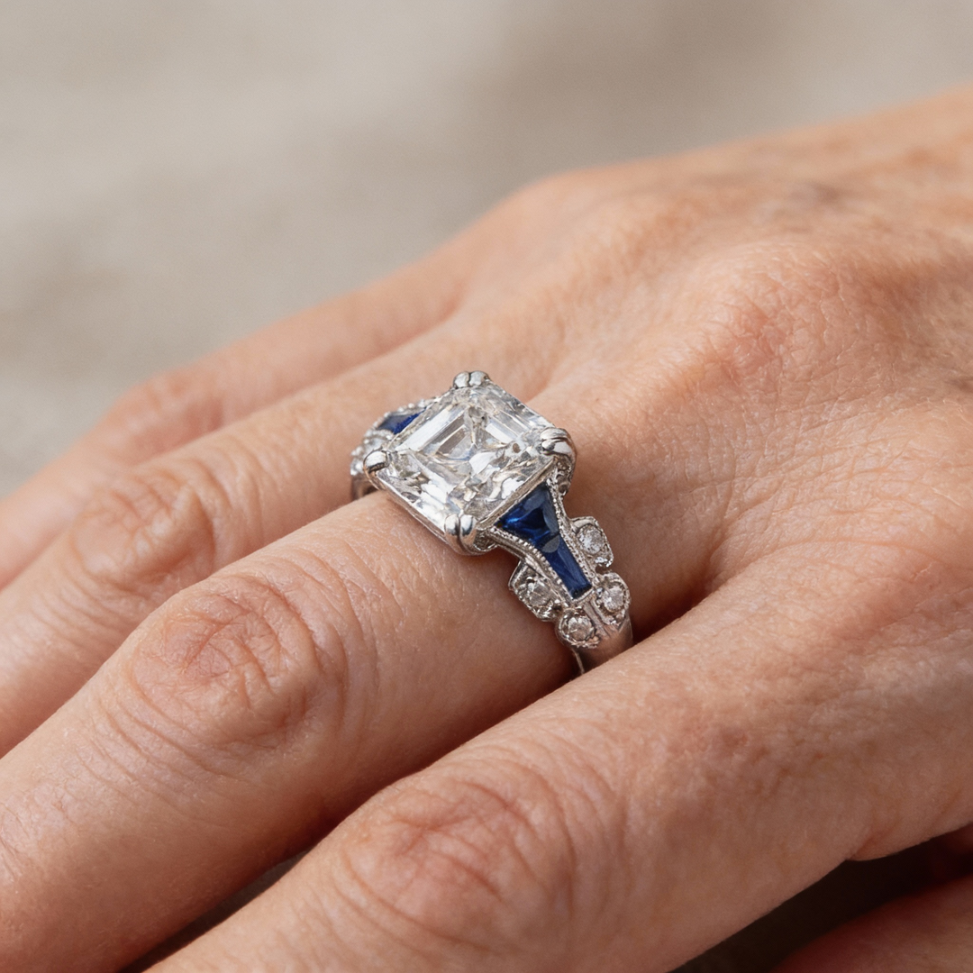 Pierścionek Vintage Błyszczący w Niebieskim i Srebrze