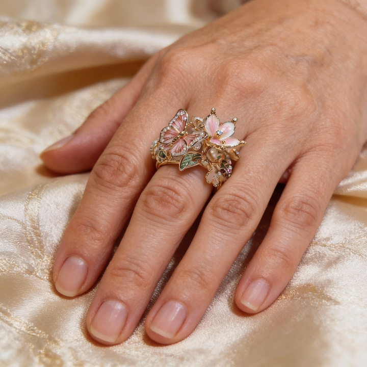 Pierścionek Motyl z Cyrkoniami Inspirowany Naturą