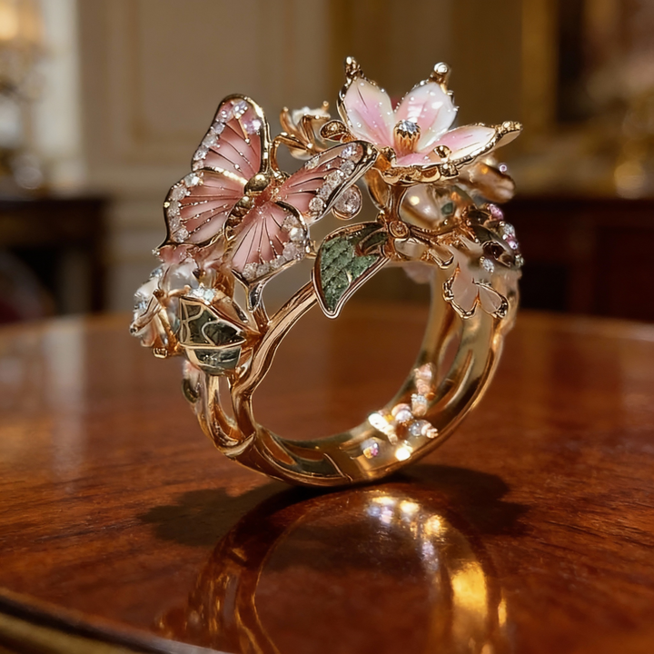 Pierścionek Motyl z Cyrkoniami Inspirowany Naturą