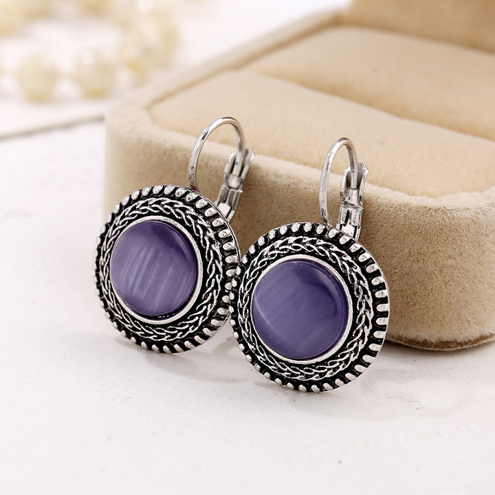 Kolczyki Boho Srebro Kamienie Okrągłe