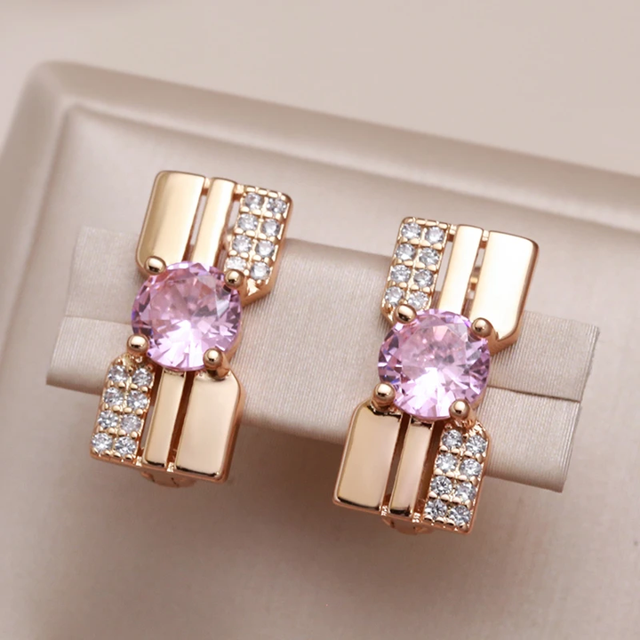 Kolczyki Diamenty Cyrkon Różowy