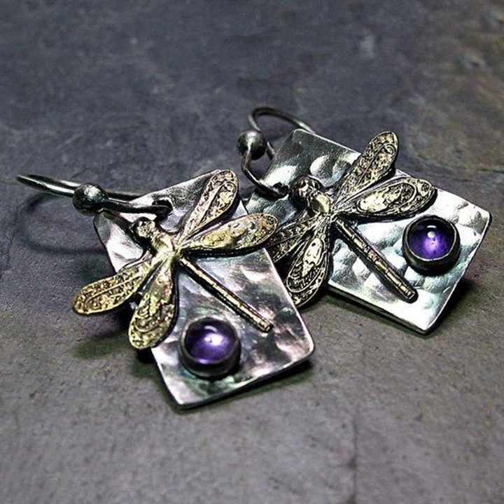 Kolczyki Vintage Ważka Kryształy