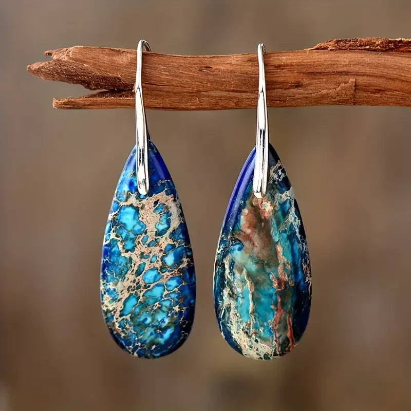 Kolczyki Azure Ocean Stone | Białe Złoto