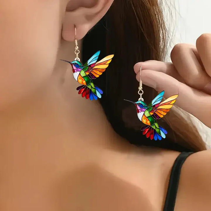 Kolorowe Kolczyki Hummingbird | Białe Złoto