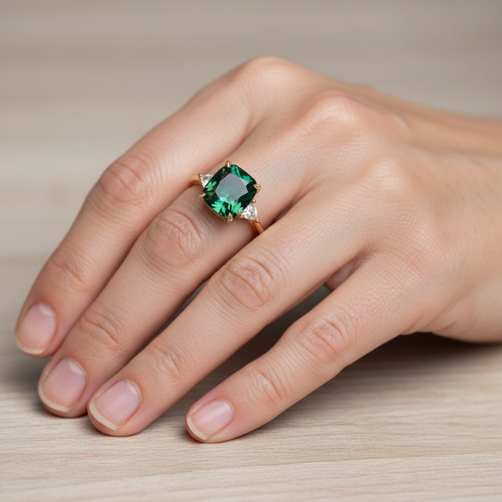 Elegancki Pierścionek Kwadratowy ze Szmaragdem