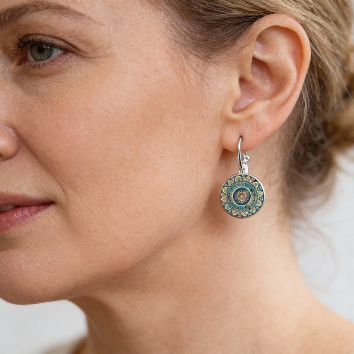 Vintage Kolczyki Okrągła Mandala