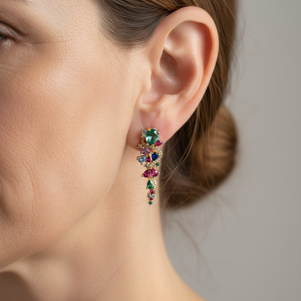 Złote Kolczyki z Wielokolorowymi Cyrkoniami