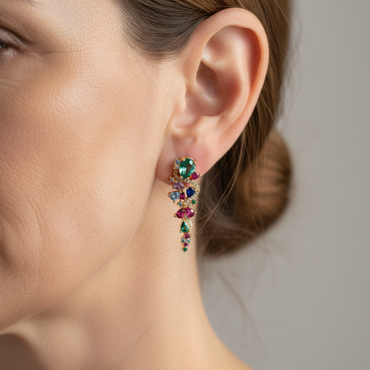 Złote Kolczyki z Wielokolorowymi Cyrkoniami