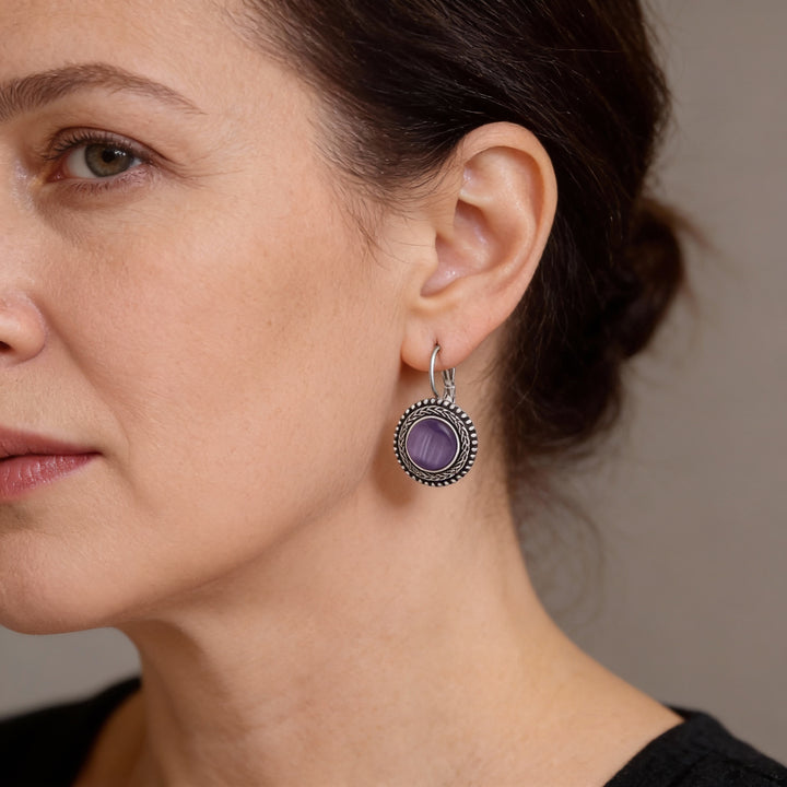 Kolczyki Boho Srebro Kamienie Okrągłe