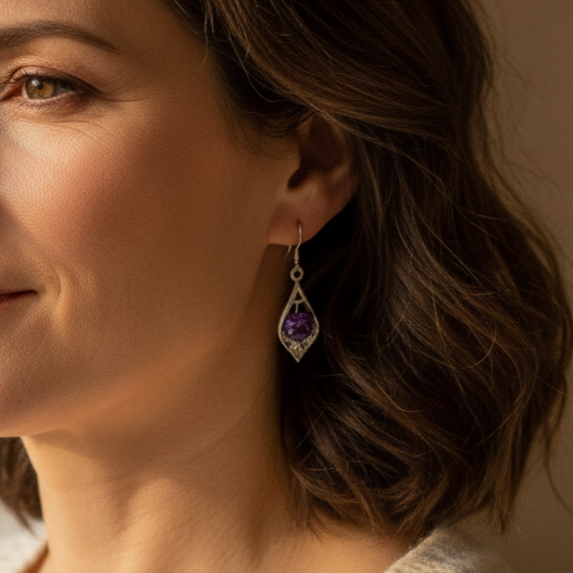 Kolczyki Srebro Kryształ Fioletowy