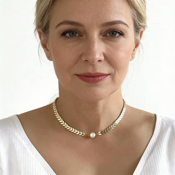 Grecki Złoty Naszyjnik z Perłą