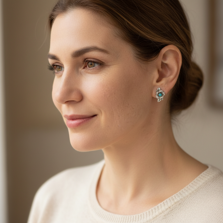 Kolczyki Boho Kwiat Opal Niebieski